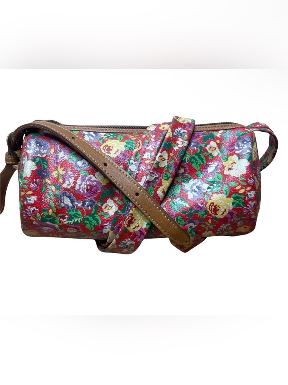 Kenzo Floral Crossbody Mini Barrel Bag Leather And Floral Strap